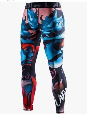 Men's LaFroi Graphic Compression Jogger Tights Black, Blue sz Large Dry Wicking